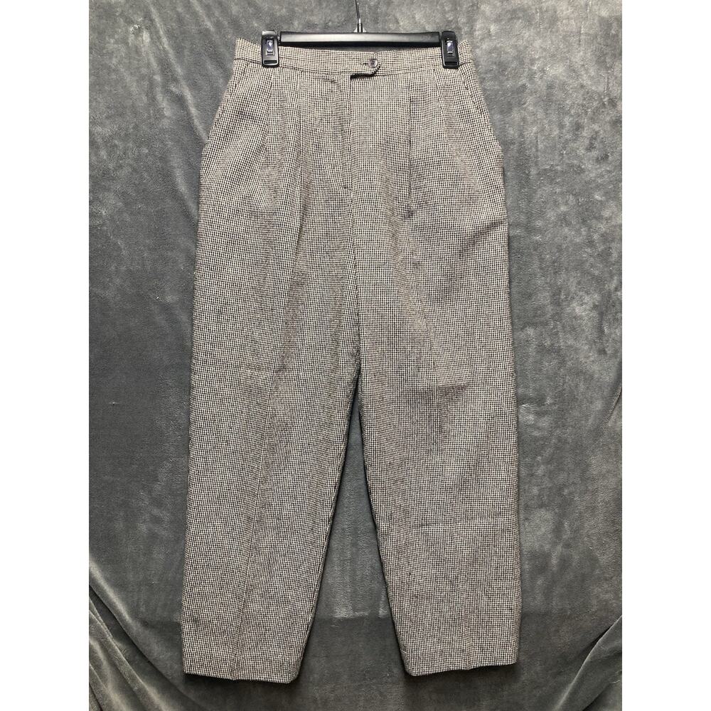 VTG Joan Leslie Houndstooth High-Waist Pleated Pant 12P Wool Dark Academia Retro